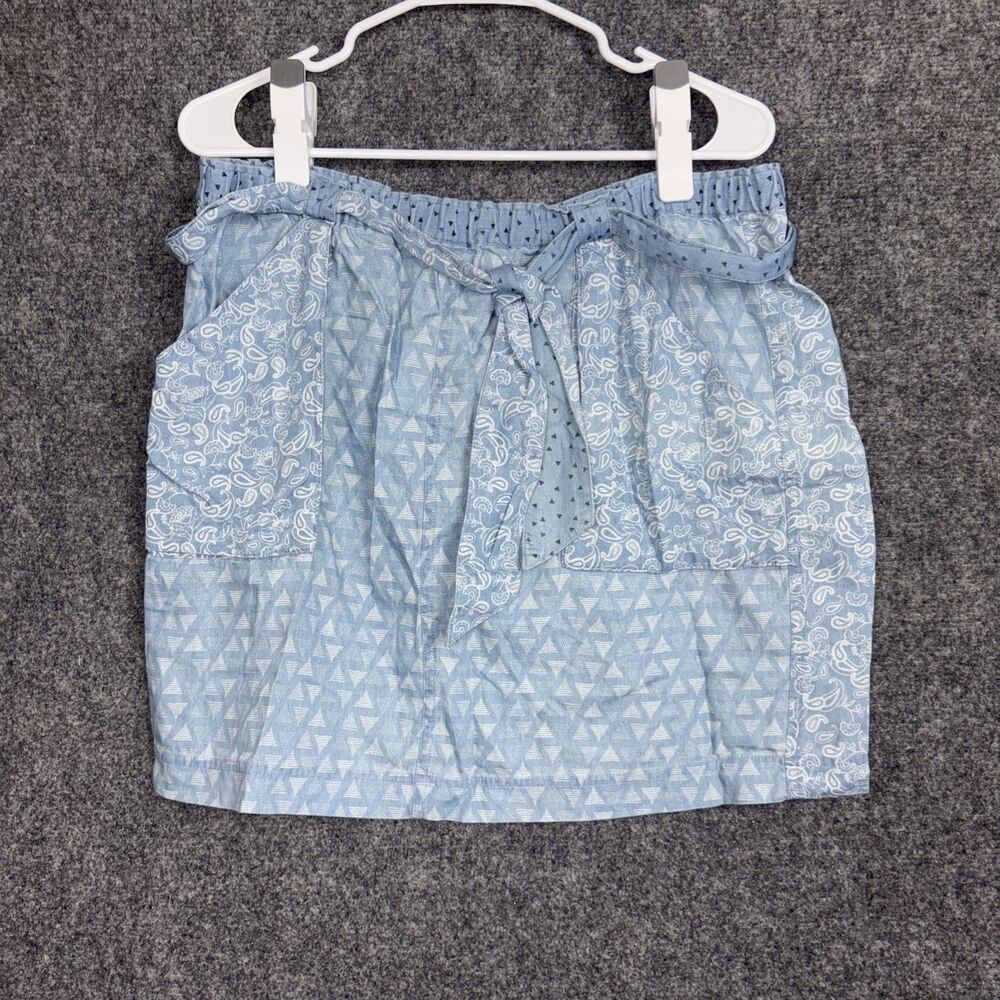 Matilda Jane Skirt Womens Size L blue Mini Patch Paisley Geo Tie  cottagecore